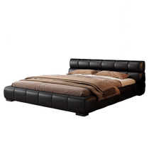 Tandoori Italian Puff Leather Bed Master Bedroom High-End Atmosphere 2024 New Black Storage 2mx2m 2 Large Bed