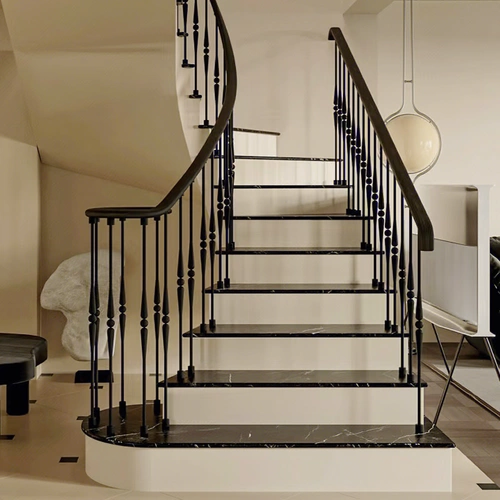 凯立佳 Современные металлические прямые перила для лестницы KLJ-067, алюминиевая художественная лестница, индивидуальная комбинация из массива дерева и мрамора
