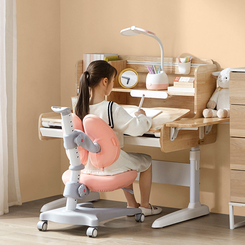 (log preferred) Child protection children study table and chairs solid wood elementary school students writing lifting DS100X red plan