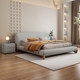 Italian-Style Minimalist Cream-Colored Bed for Small Apartments, Solid Wood Bed with a Soft Lamb Wool Upholstery, Double Bed