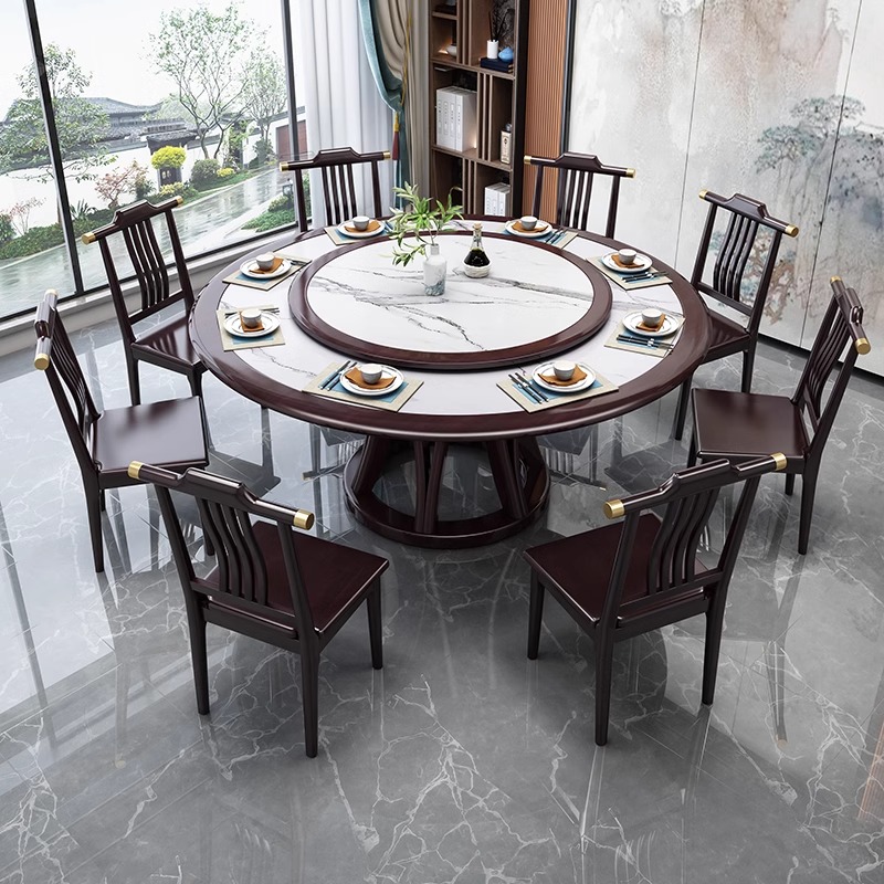 Wansen 新しい中国無垢材スレートダイニングテーブル家庭用小さなアパートのダイニングテーブルレストラン 2 メートルの大きなラウンドテーブルターンテーブル付き