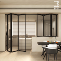 Open kitchen folding door balcony extremely narrow folding sliding door bedroom Changhong glass door hanging rail partition