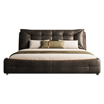 Liangliju high-end French retro light luxury bed soft-covered backrest ebony wood leather bed oil wax double master bedroom designer