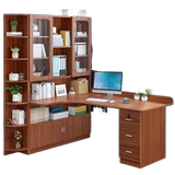 圣柏域 Угловой компьютерный стол из цельного дерева, настольный домашний стол с книжным шкафом, простой стол, книжная полка, встроенный стол