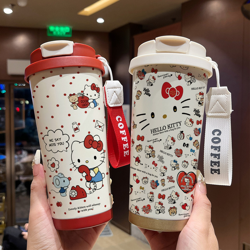 Hello Kitty Thermos Cup for Girls, High-Looking Kt Cat Portable Cartoon Coffee Cup, 316 Stainless Steel Large-Capacity Water Cup