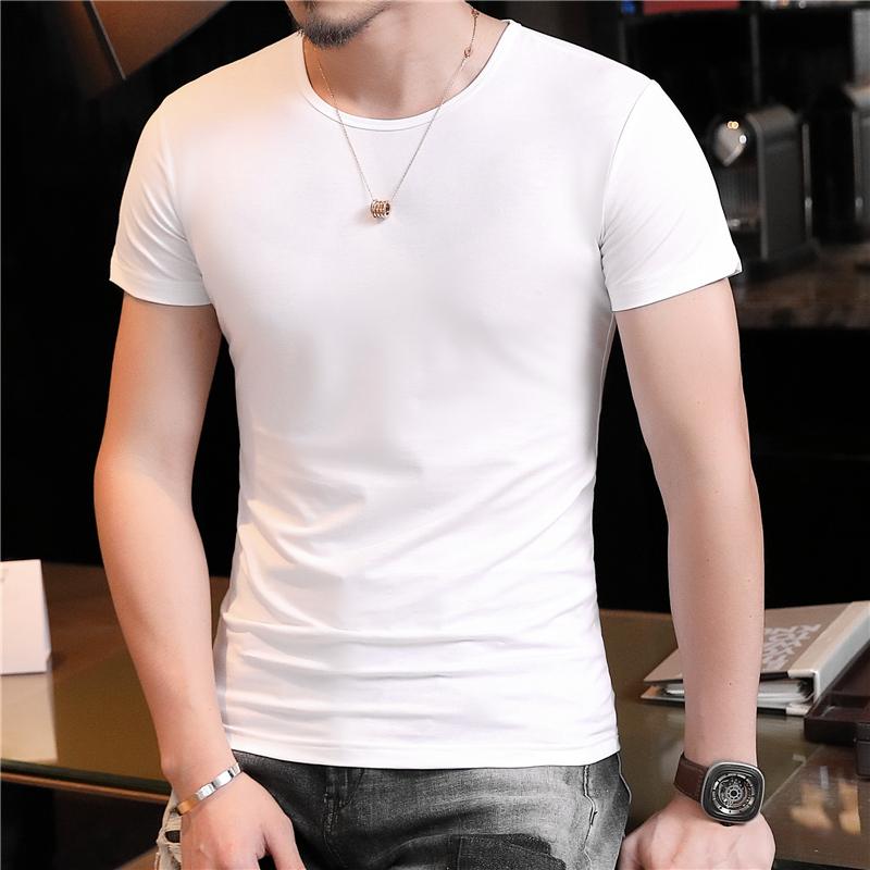 Modal Men's Short-Sleeve T-Shirt, Ice Silk, Round Neck, Slim Fit, Tight-Fitting, Pure White Half-Sleeve Top, Undershirt, Summer