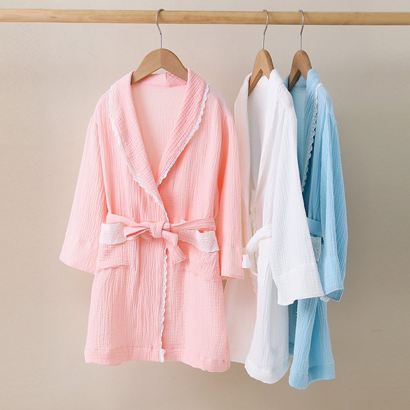 Full cotton cloth ~ girl pure cotton sleeping robes spring and autumn thin children's bath clothes bathrobe princess baby sleepwear long version