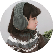 Earmuffs winter hat childrens plus velvet windproof boys and girls warm winter knitted thickened earmuffs baby neck scarf