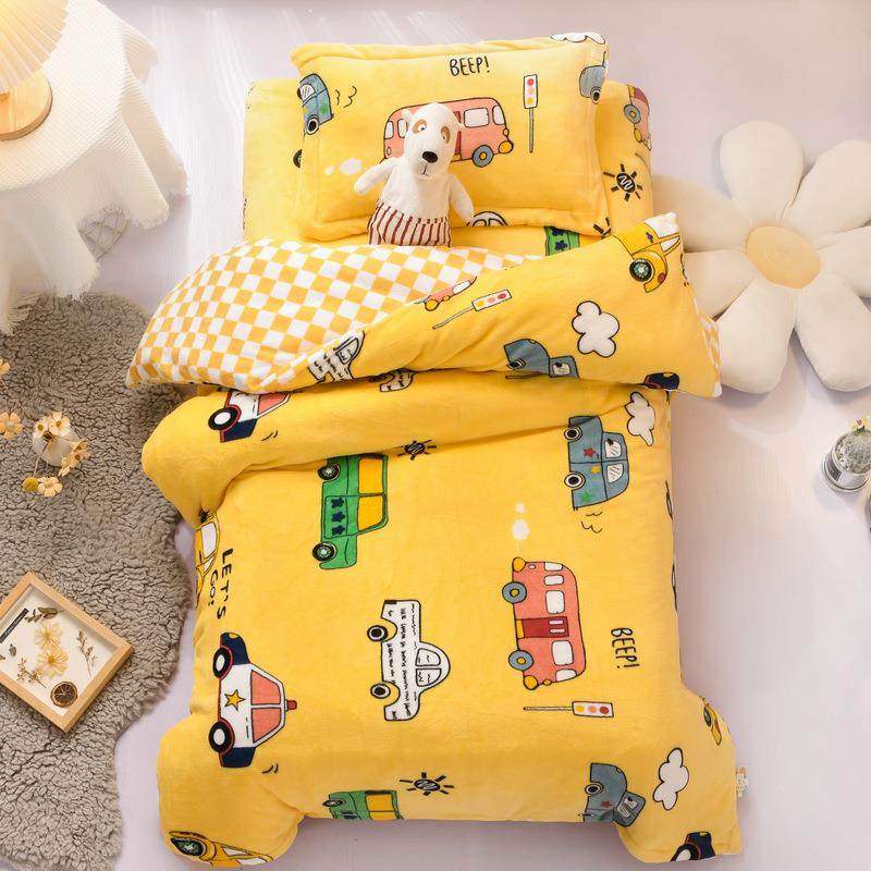 Double-sided milk plus thickened kindergarten quilt three pieces of warm children baby enter garden products coral velvet winter