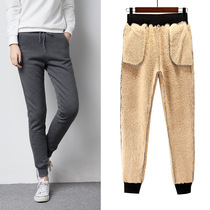 Official website flagship store autumn and winter new solid color plus velvet padded casual pants womens trousers lamb velvet pants women
