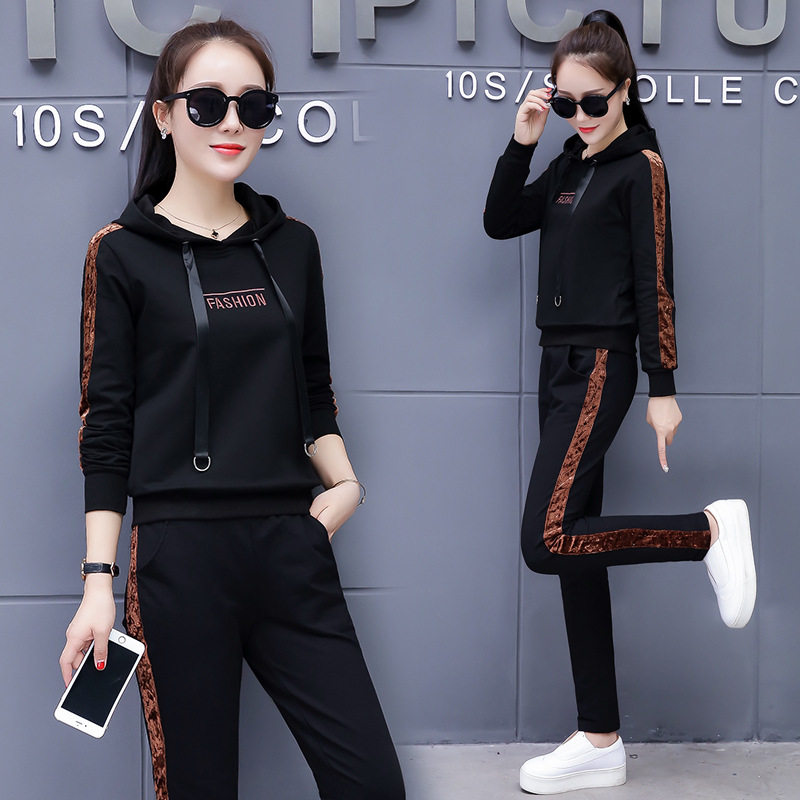 Official website flagship store 2019 Spring and autumn women's sports suit Women's two-piece fashion casual loose sweater suit