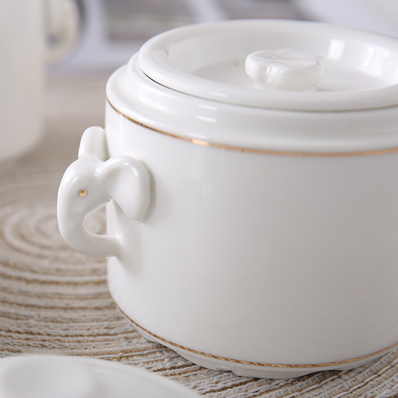 Waterproof ceramic stewing ipads porcelain cup double cover bird 's nest shark' s fin cup double cover white circular high - grade paint line stew pot pot