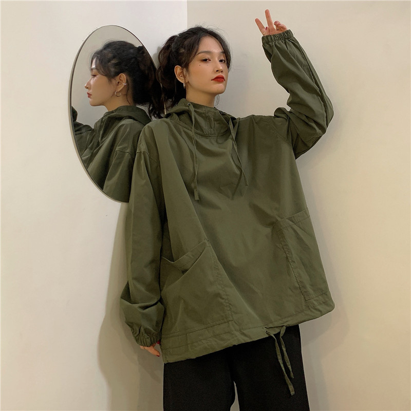 Plus Size 1.0-150kg Spring and Autumn Hooded Workwear Jacket Korean Style Loose Versatile Student Coat Sweatshirt for Women