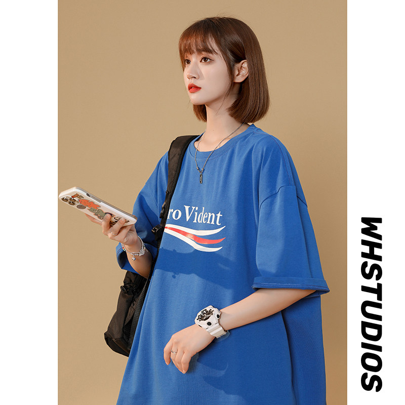 Large size Klein blue short-sleeved t-shirt women's summer design niche top fat mm student loose half-sleeved ins tide