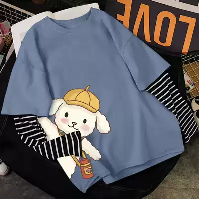 Fake two T-shirt women's long sleeve design sense 2021 new autumn women's coat autumn women's coat