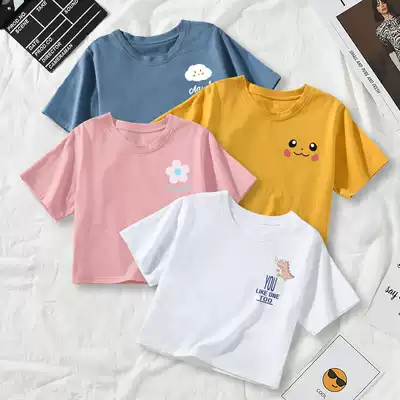 Short-sleeved T-shirt women 2021 new short cotton loose high waist with wide leg pants Open umbilel summer short top half sleeve