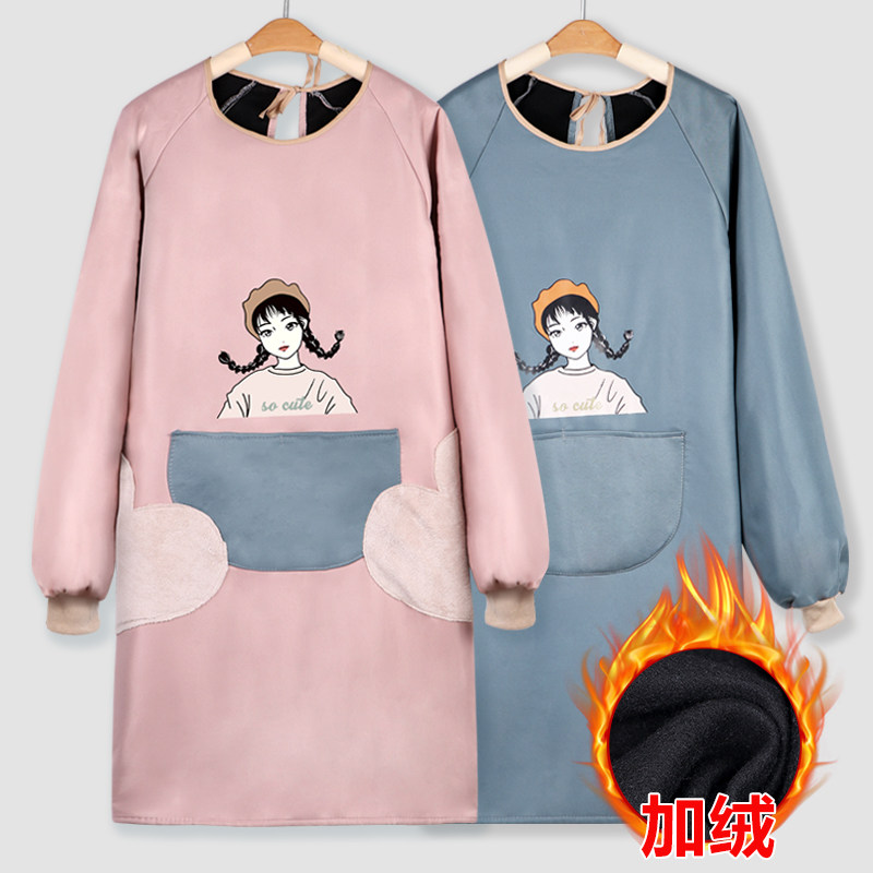 Overcoat women's velvet thickening spring and autumn work clothes long-sleeved apron home kitchen 2021 new explosion style cooking cute