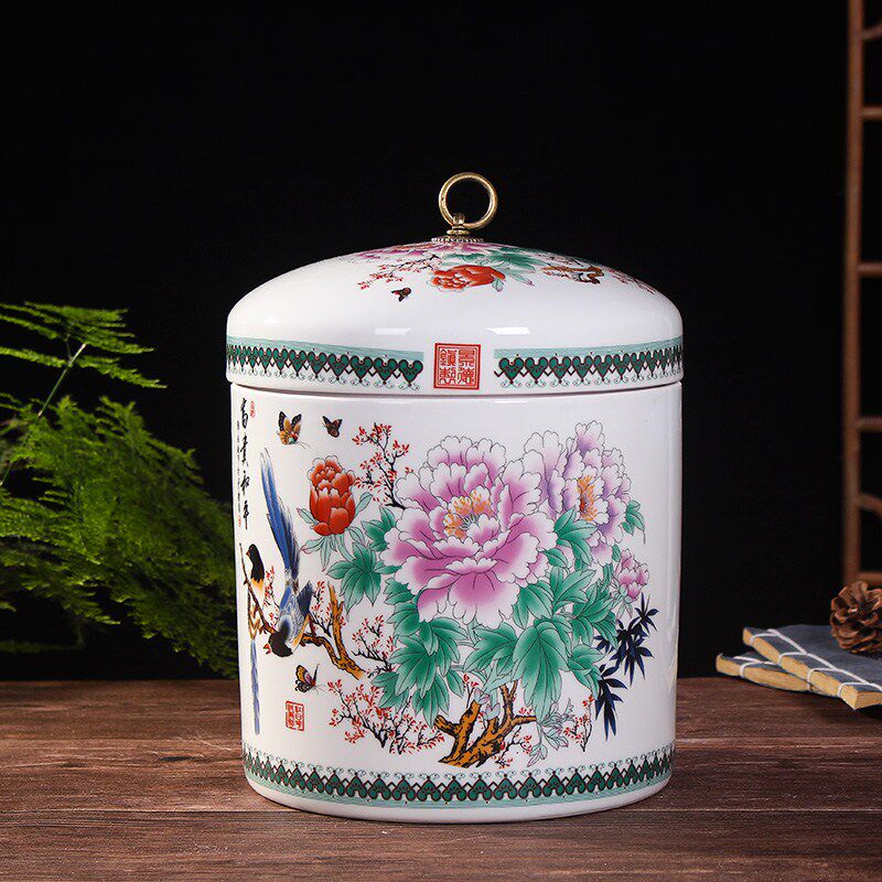 Jingdezhen ceramic rice barrel rice cylinder rice cylinder moisture-proof seal 10 catty household with lid water cylinder pickled vegetable cereal storage tank