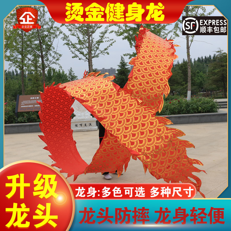 Baige Square Fitness Dragon Shaking Dragon Dance Dragon Ribbon Shaking Dragon Color Bar Adult Middle-aged and Elderly Bronzing Stamping Dragon Shaking Performance