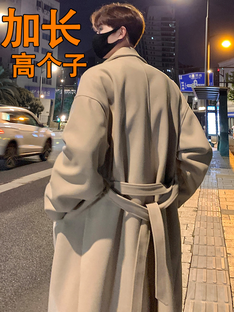 Lengthened wool jacket male coat male coat tall and medium length 190cm over knee 185 Han version 180 slim height winter-Taobao