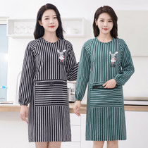 Cotton long-sleeved apron high-end cotton home kitchen cooking back-wear simple female anti-fouling work clothes
