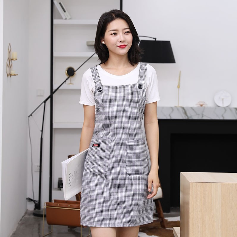 Pure Cotton Apron for home Kitchen Fashion Plaid Summer Cooking Breathable Ladies Slim 2022 New walled waist workwear