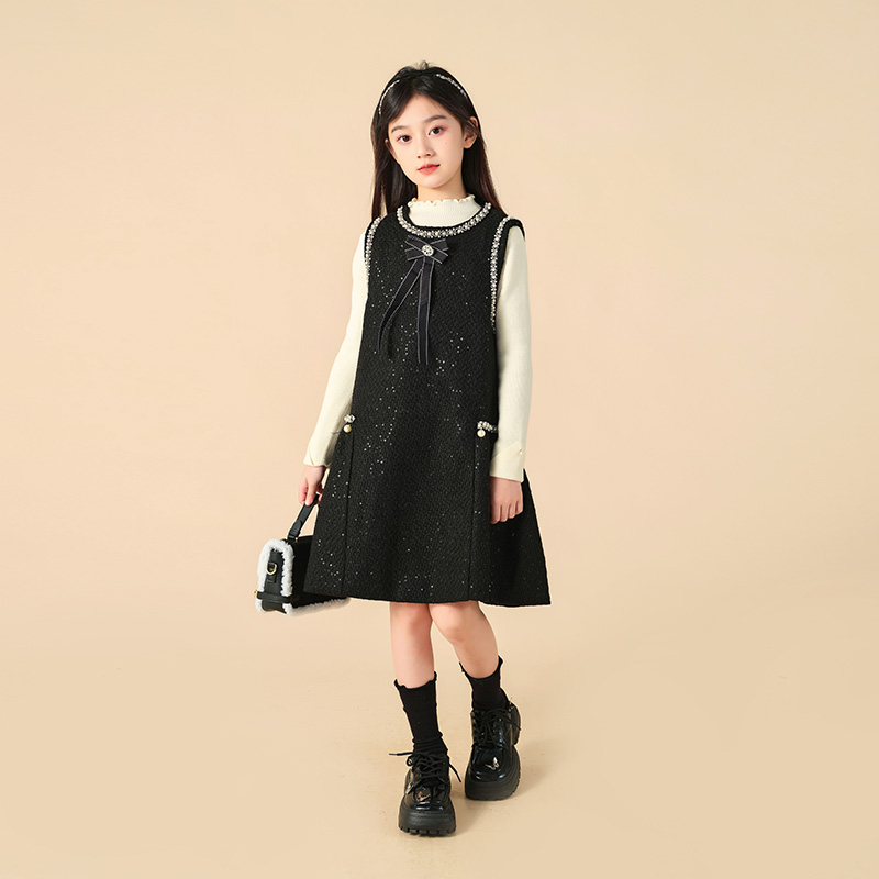 Girl little balsamic wind suit new dress trendy children dress big boy girl with dress and skirt autumn and winter foreign air children winter-Taobao