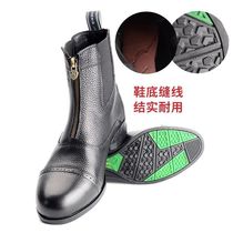 Litchi pattern equestrian first-layer cowhide short boots with bottom stitching for professional equestrian competition men and womens knight equipment boots