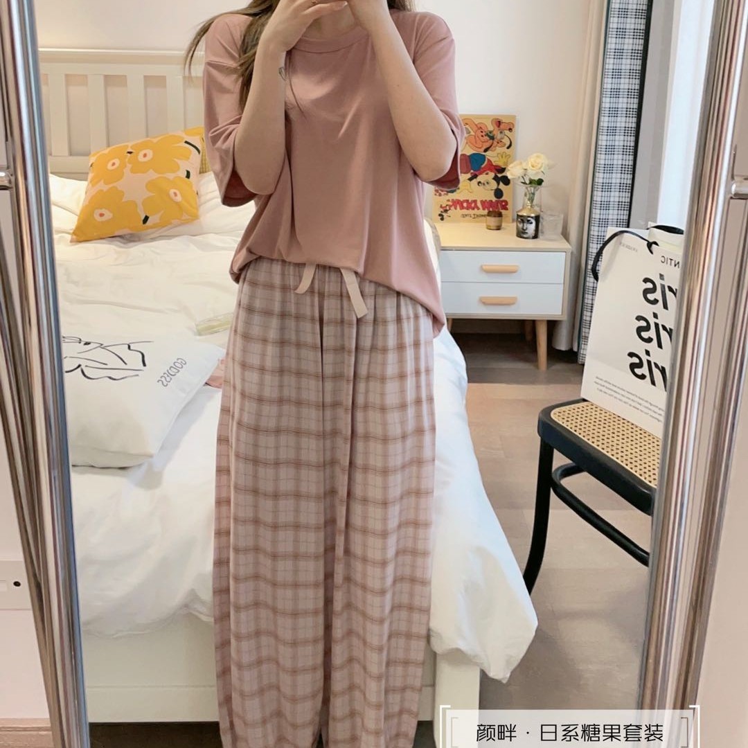 2022 summer short-sleeved trousers Japanese candy suit pajamas home clothes can be worn outside suit