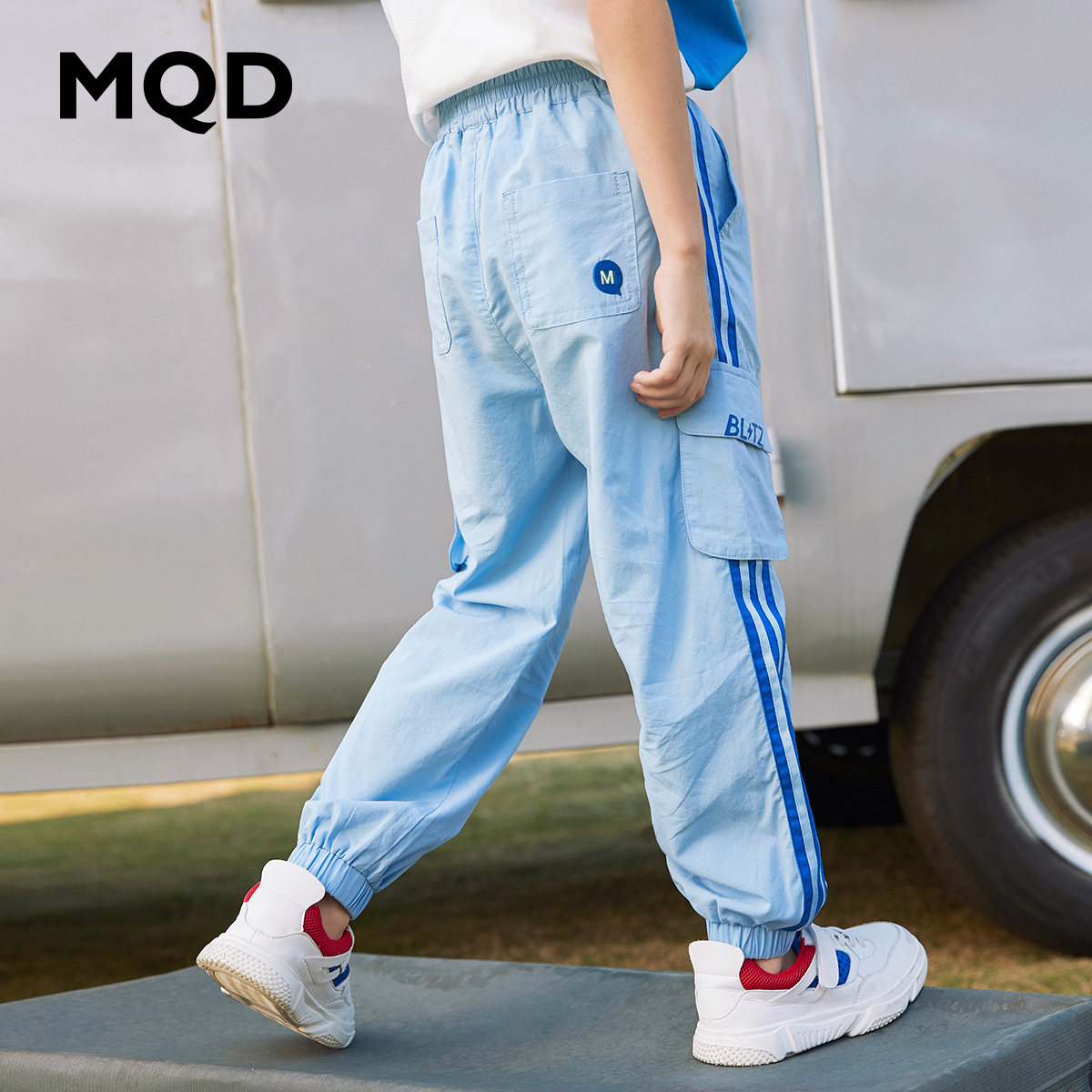 MQD children's clothing boys anti-mosquito pants 2021 spring new children's tooling casual pants light embroidered trousers trendy Austrian