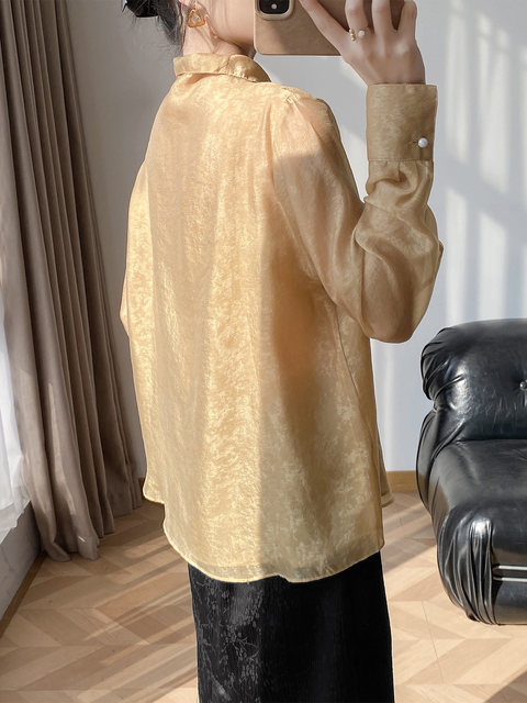 Lingze High-End Glossy New Chinese Style Loose Vest with Stand Collar Khaki Shirt for Women Summer