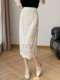 Lingze Xitong White Summer Skirt for Women with Three-Dimensional Lace Embroidery, Straight-Cut, Chanel-Style Midi Skirt