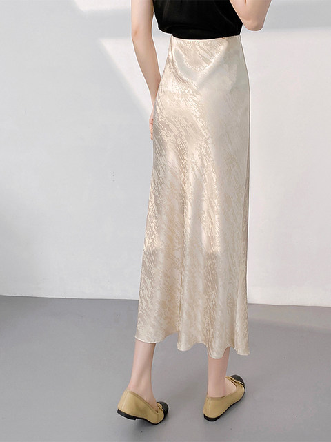 2026 New Style New Chinese Style French High-End Satin Acetate Skirt A-Line Fishtail Apricot Skirt for Women Summer