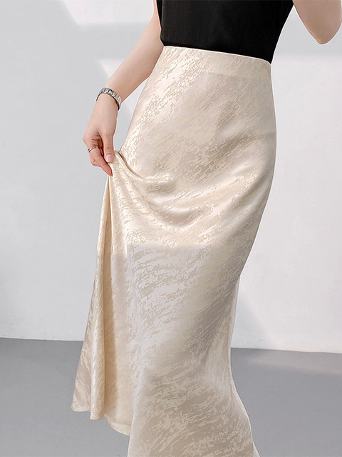 2026 New Style New Chinese Style French High-End Satin Acetate Skirt A-Line Fishtail Apricot Skirt for Women Summer