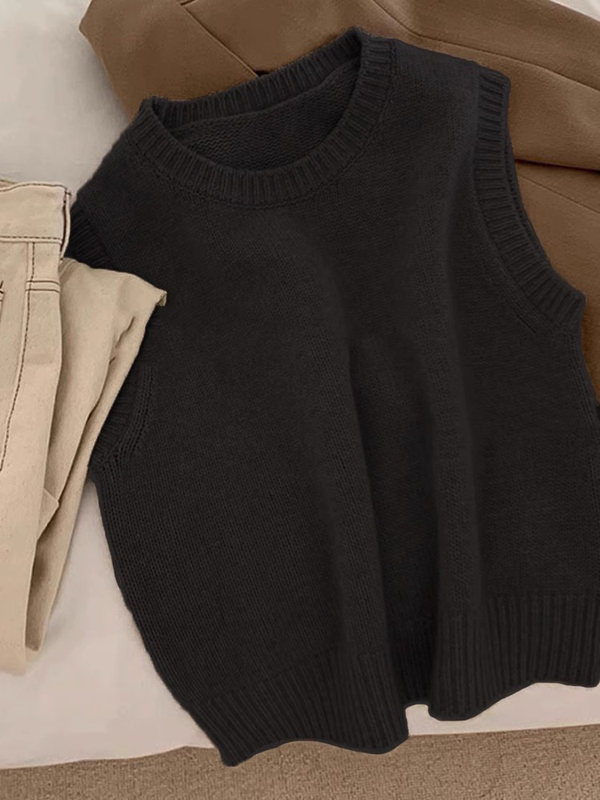 Korean Style Simple Casual Sleeveless Layered Soft Knit Vest Women's New Autumn Black Sweater Vest