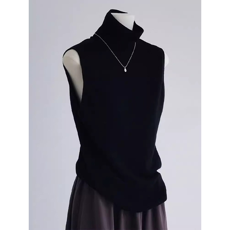 Autumn and Winter Loose-Fitting Black Turtleneck Sleeveless Soft Sweater Vest Knitwear for Women New Layered Vest Top Autumn and Winter Loose-Fitting Black Turtleneck Sleeveless Soft Sweater Vest Knitwear for Women New Layered Vest Top