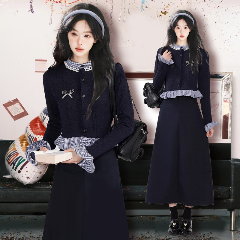 Sum Saint Martin Art Student Knit Sweater and Skirt Set 2026 Spring and Autumn New Fashion Set for Women, Slimming Sum Saint Martin Art Student Knit Sweater and Skirt Set 2026 Spring and Autumn New Fashion Set for Women, Slimming