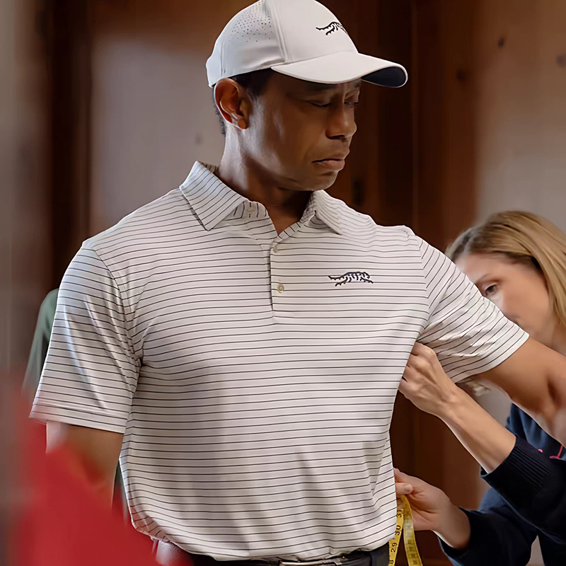 Sundayred Stripe Tiger Woods Style Golf Short-Sleeved Striped Soft and Breathable Men's Polo Shirt