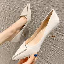 French high heels women 2021 new spring and autumn pointed work shoes soft leather heel shoes Joker single shoes