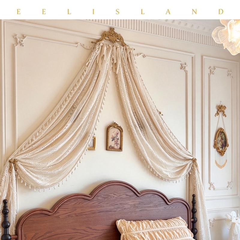 Original Brass Bow Bed Canopy Frame, Bed Head Curtain, French Door Curtain, Lace Tassel, Home Bedroom Photography Background Original Brass Bow Bed Canopy Frame, Bed Head Curtain, French Door Curtain, Lace Tassel, Home Bedroom Photography Background