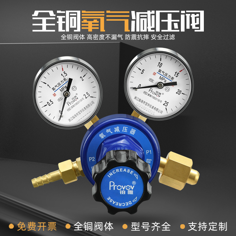 Oxygen Cylinder Pressure Regulator, Oxygen Pressure Reducing Valve, Brass Oxygen Pressure Gauge, Hospital Pressure Regulator, Fine-Tuning Dual-Head Platinum Valve
