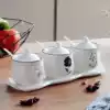 Seasoning box Porcelain Separate set Household seasoning bottle with lid Spoon Salt jar Combination seasoning bottle Iron rack