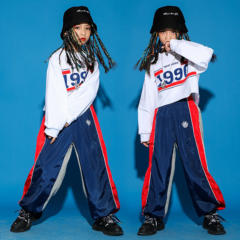 Girls street dance trendy hip-hop performance costumes Korean version of children's jazz dance suits navel jazz Korean dance tops