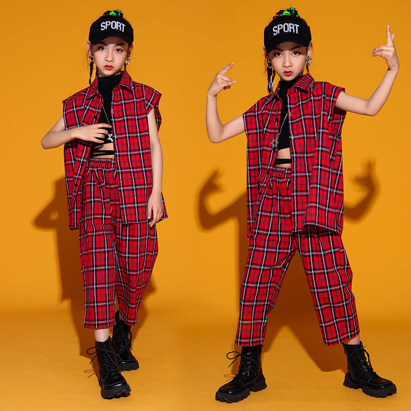 Children's hip-hop suit girls loose tide brand jazz dance clothes spring and summer children's hip-hop hiphop fried street costumes