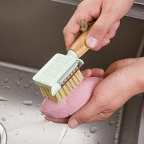 Japanese-style wooden handle fruit and vegetable brush Kitchen fruit and vegetable brush Fruit potato peeling brush Peeling artifact multi-function planer