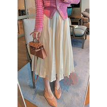 Small spring and autumn white pleated skirt skirt womens new 2021 spring skirt early spring skirt chic long dress