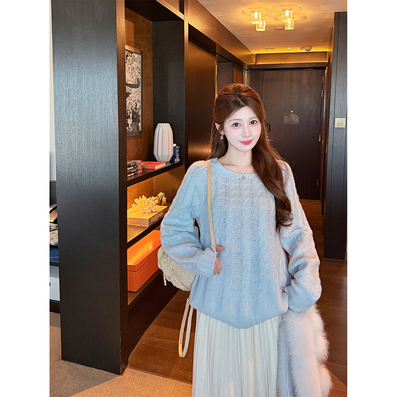 Yingci Quality | Starburst 100% Wool Rhinestone Sweater for Women, Autumn and Winter Classic Versatile Knitwear, Lazy Style Top