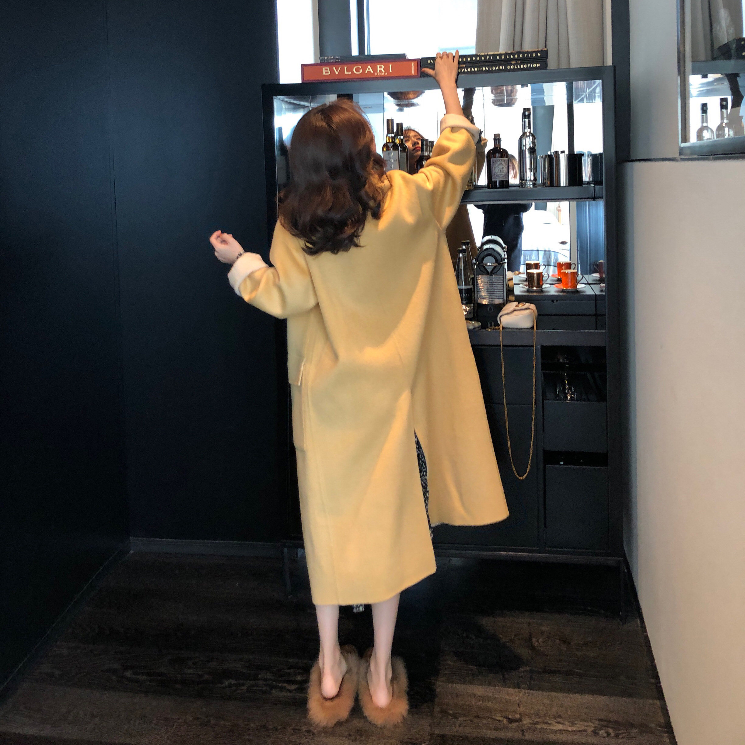 Goose yellow, what about the jacket woman in the middle of a long version of the small sub-large coat female autumn and winter double-face, 2021 new