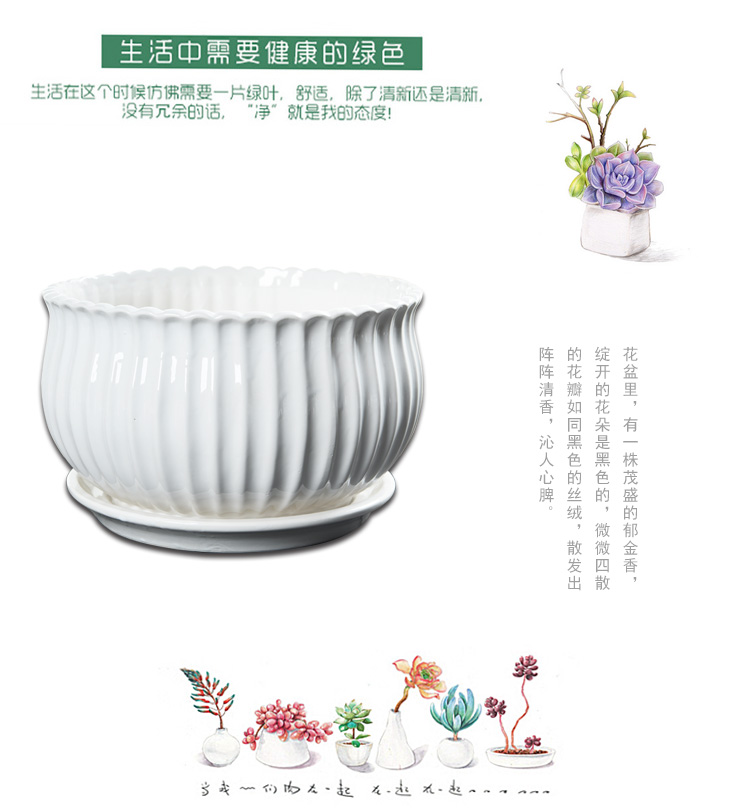 Flowerpot ceramic large oversized with tray was special offer a clearance household white contracted more than other meat creative flower pot