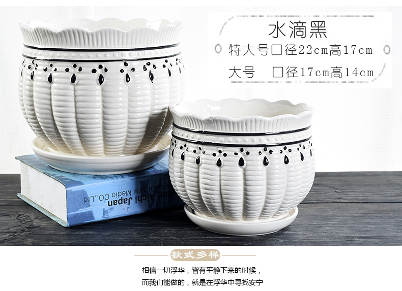 Flowerpot ceramic creative move large extra large special offer a clearance with tray was contracted household more than other meat flower pot